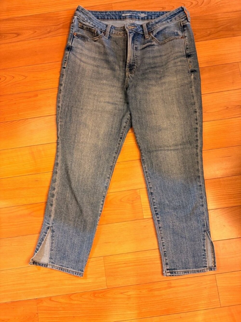 Old Navy O.G. Straight High Rise Jeans Medium Wash Split Hem Size 12